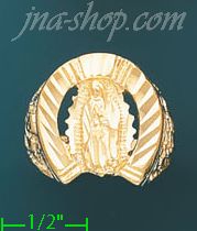 14K Gold Virgin of Guadalupe Horseshoe Dia-Cut Ring - Click Image to Close