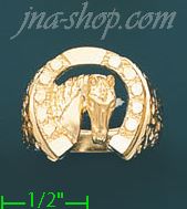 14K Gold Horse & Horseshoe Dia-Cut Ring - Click Image to Close