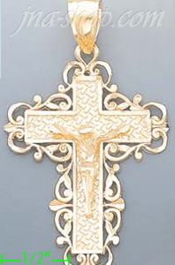 14K Gold Cross Dia-Cut Charm Pendant