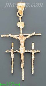 14K Gold Triple Crucifix Cross 3Color Dia-Cut Charm Pendant