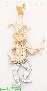 14K Gold Clown Jester 3Color Dia-Cut Charm Pendant