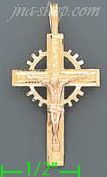 14K Gold Crucifix Cross 3Color Dia-Cut Charm Pendant