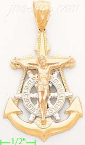 14K Gold Anchor Crucifix 3Color Charm Pendant