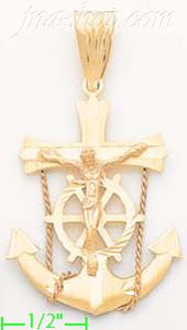 14K Gold Anchor Crucifix Stamp Charm Pendant