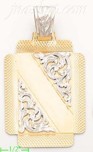 14K Gold Engravable Rectangular Stamp Charm Pendant