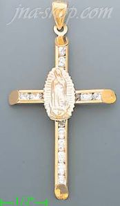 14K Gold Virgin of Guadalupe CZ Cross Charm Pendant