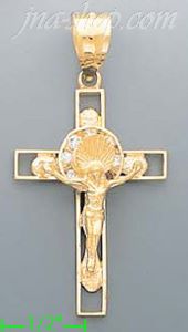 14K Gold Cross Crucifix Motion CZ Charm Pendant