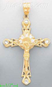 14K Gold Cross Crucifix Motion CZ Charm Pendant