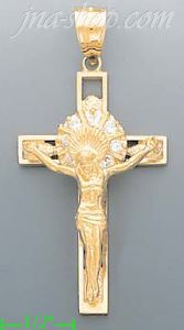 14K Gold Cross Crucifix Motion CZ Charm Pendant