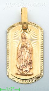 14K Gold Virgin of Guadalupe Tag Stamp & Charm Pendant