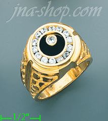 14K Gold Men's Onyx CZ Ring